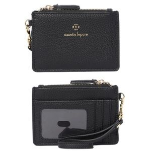 Nanette Lepore Pebbled Black Gold Top Zip Case Women’s ID Wristlet w Strap NWOT